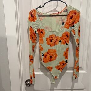 Free People Orange Floral Bodysuit